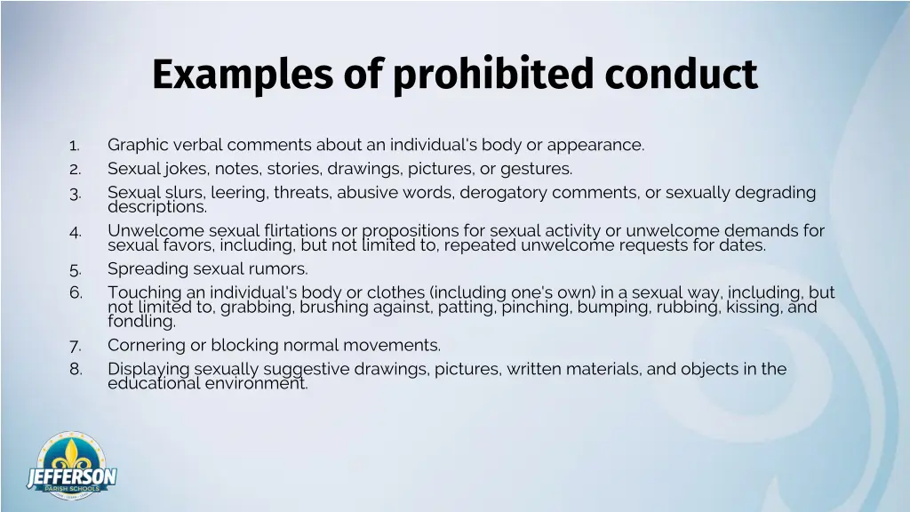 examples of prohibited conduct