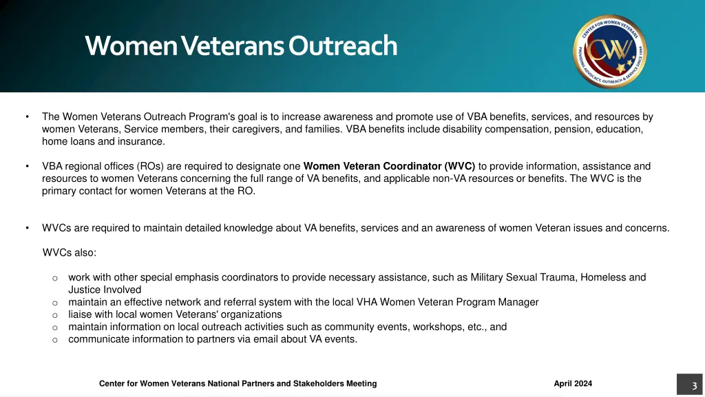 women veterans outreach