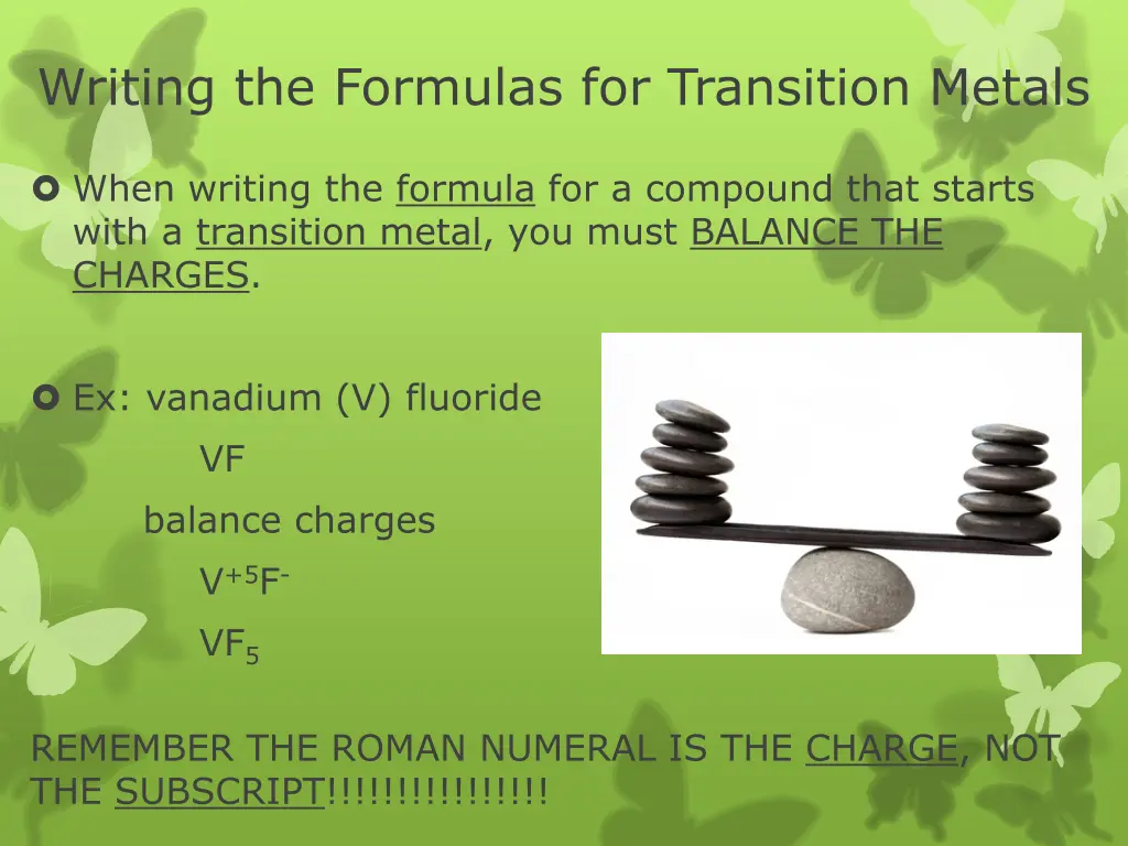 writing the formulas for transition metals