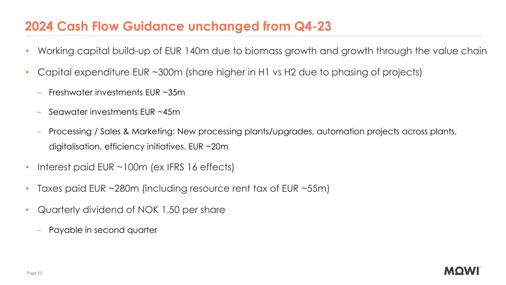 2024 cash flow guidance unchanged from q4 23