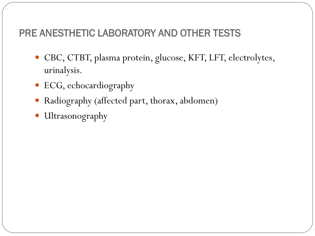 pre pre anesthetic anesthetic laboratory