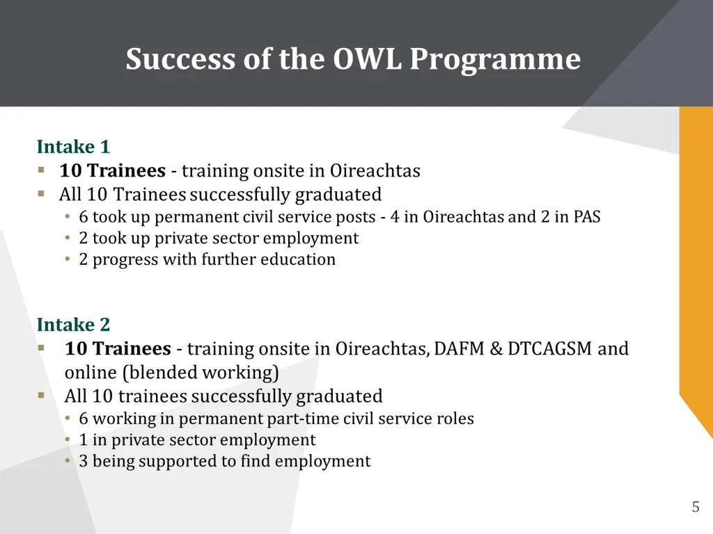 success of the owl programme