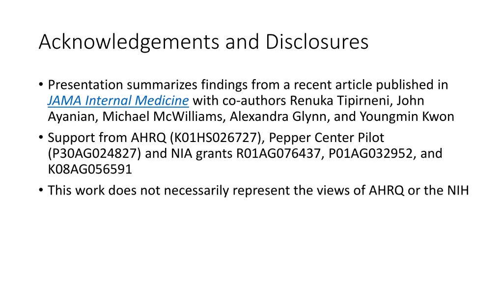 acknowledgements and disclosures