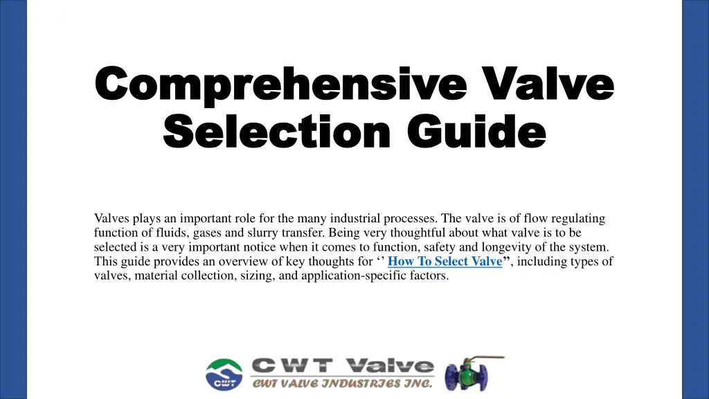 comprehensive valve comprehensive valve selection