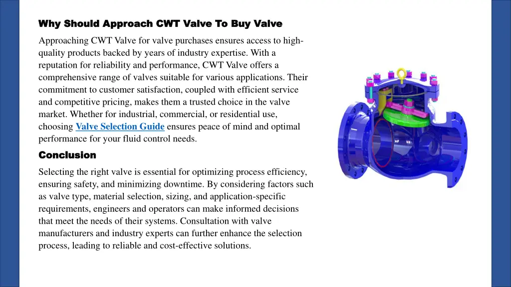 why should approach cwt valve to buy valve