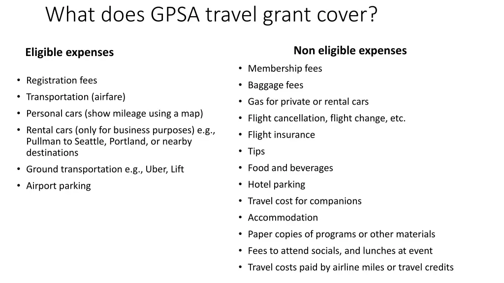 what does gpsa travel grant cover 1