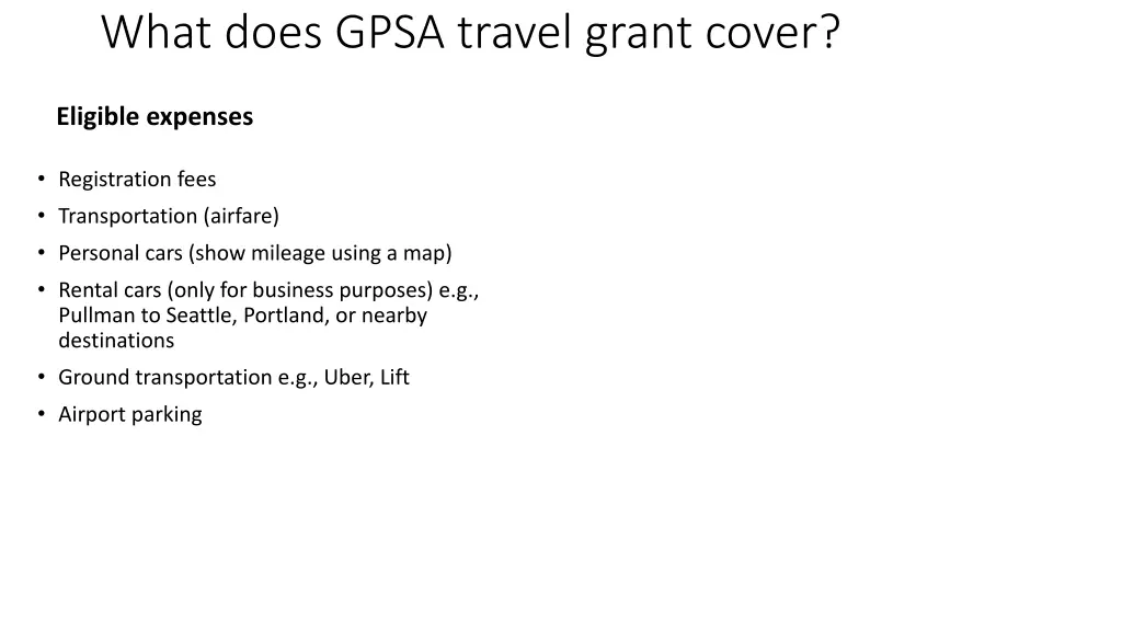 what does gpsa travel grant cover