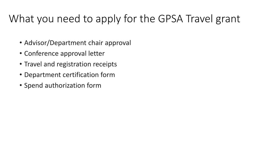 what you need to apply for the gpsa travel grant