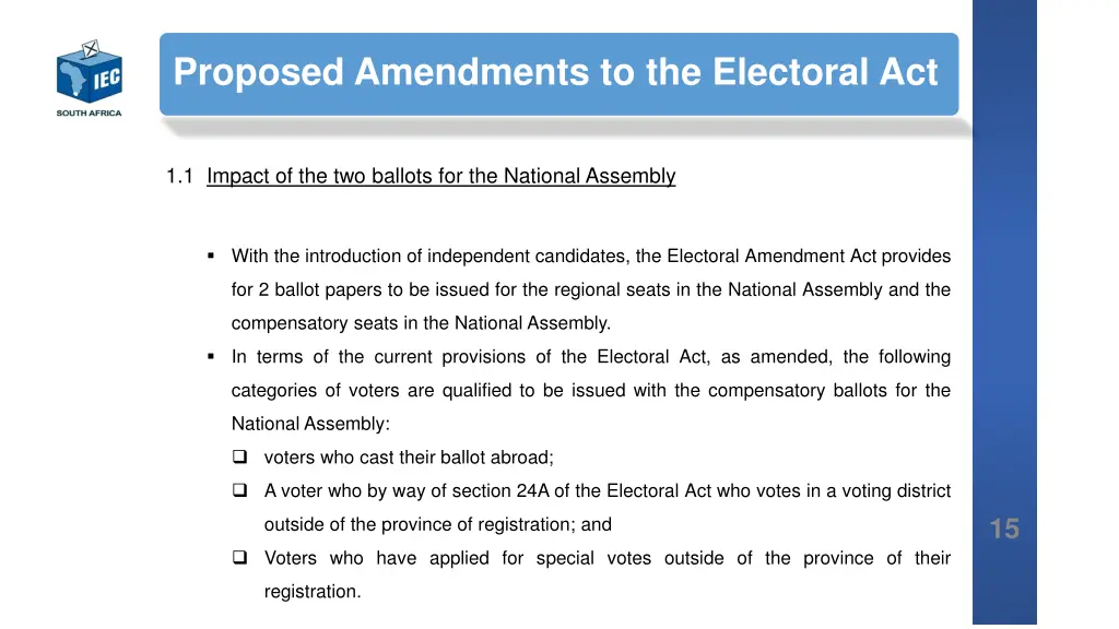 proposed amendments to the electoral act