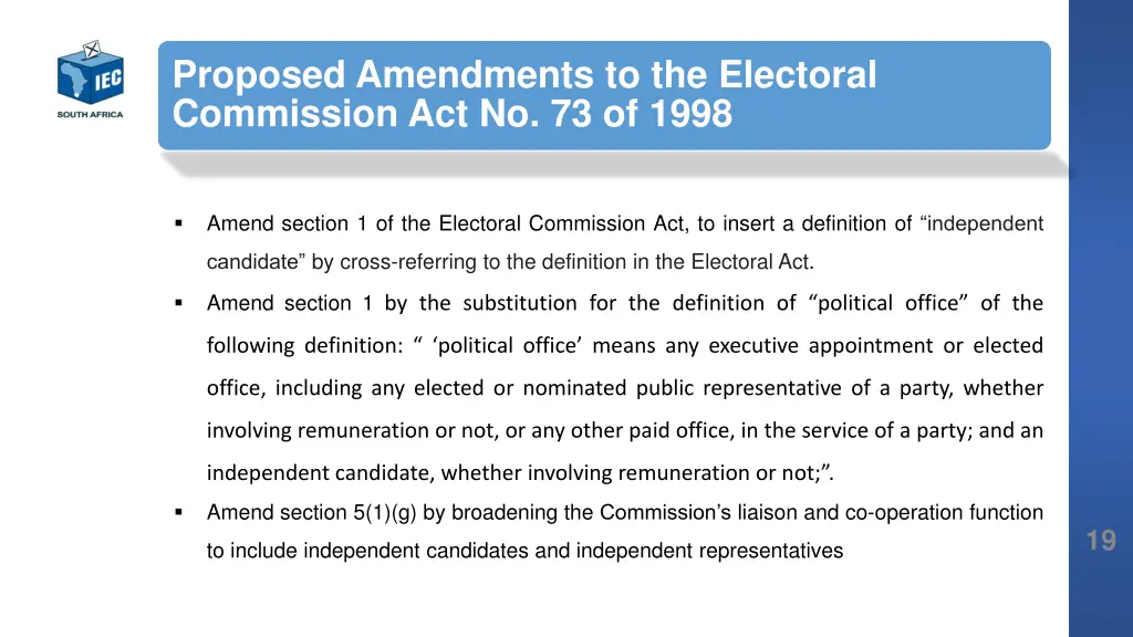 proposed amendments to the electoral commission