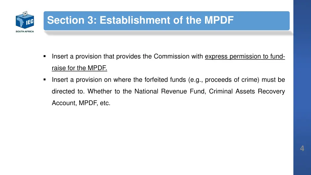 section 3 establishment of the mpdf