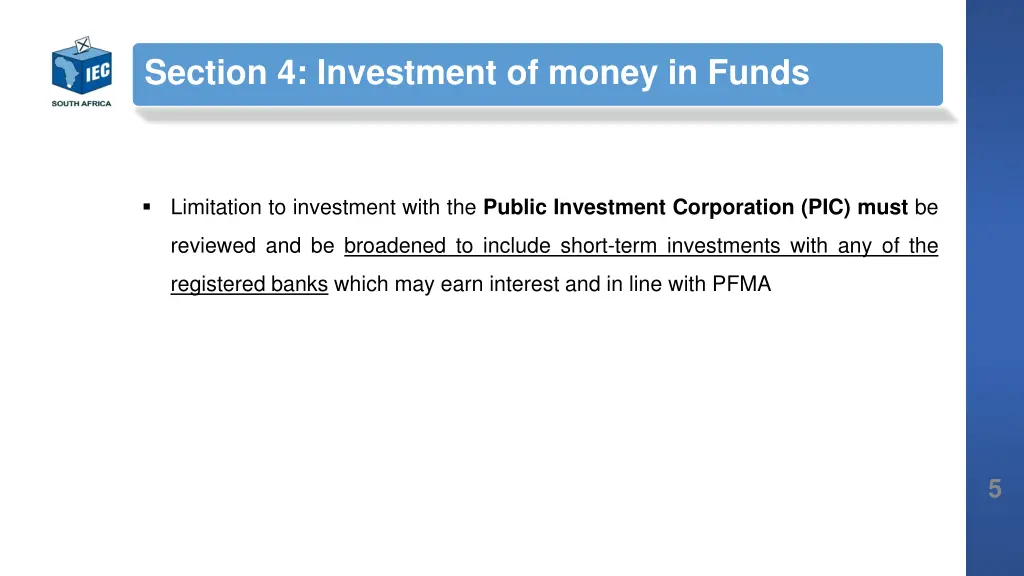 section 4 investment of money in funds