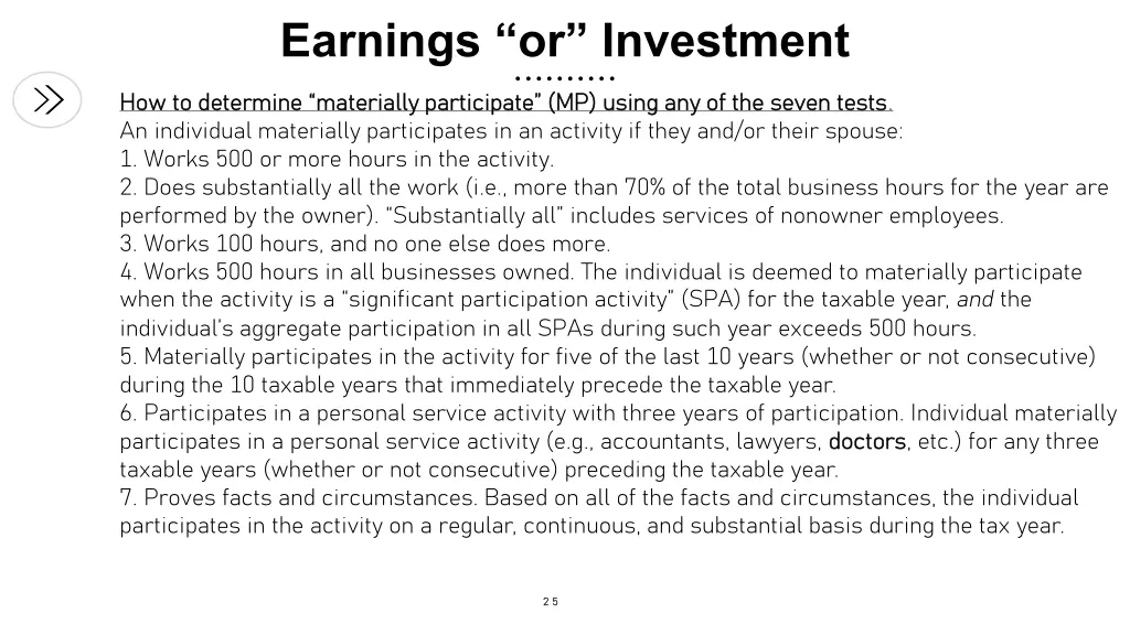 earnings or investment 1