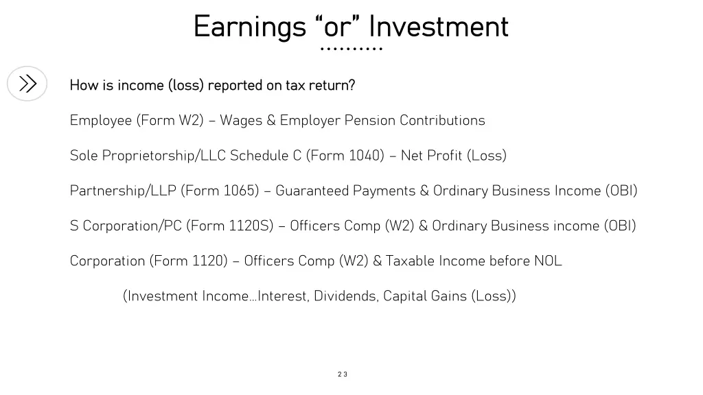 earnings or investment earnings or investment