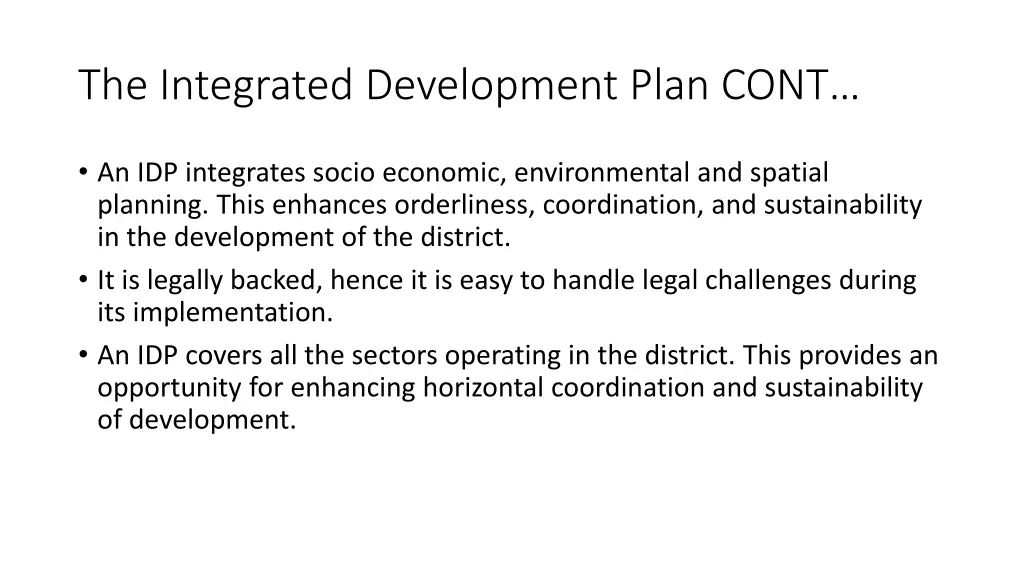 the integrated development plan cont