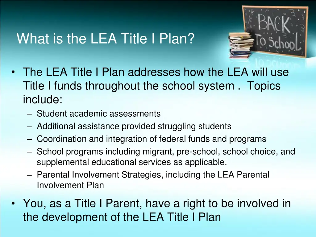 what is the lea title i plan