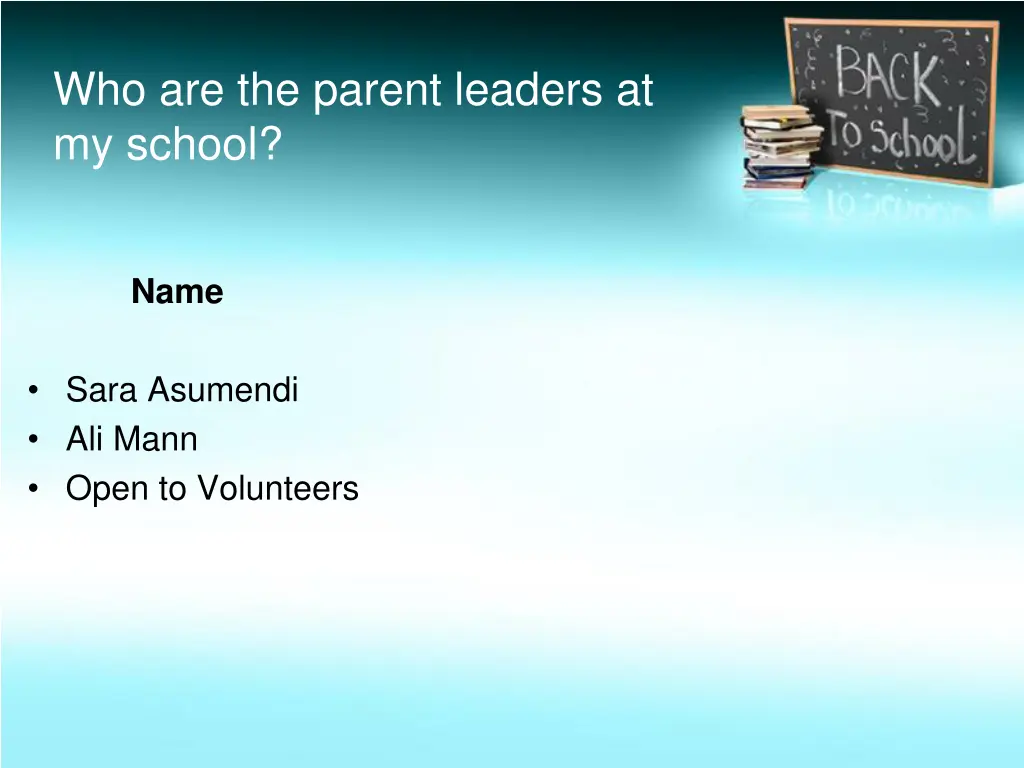 who are the parent leaders at my school