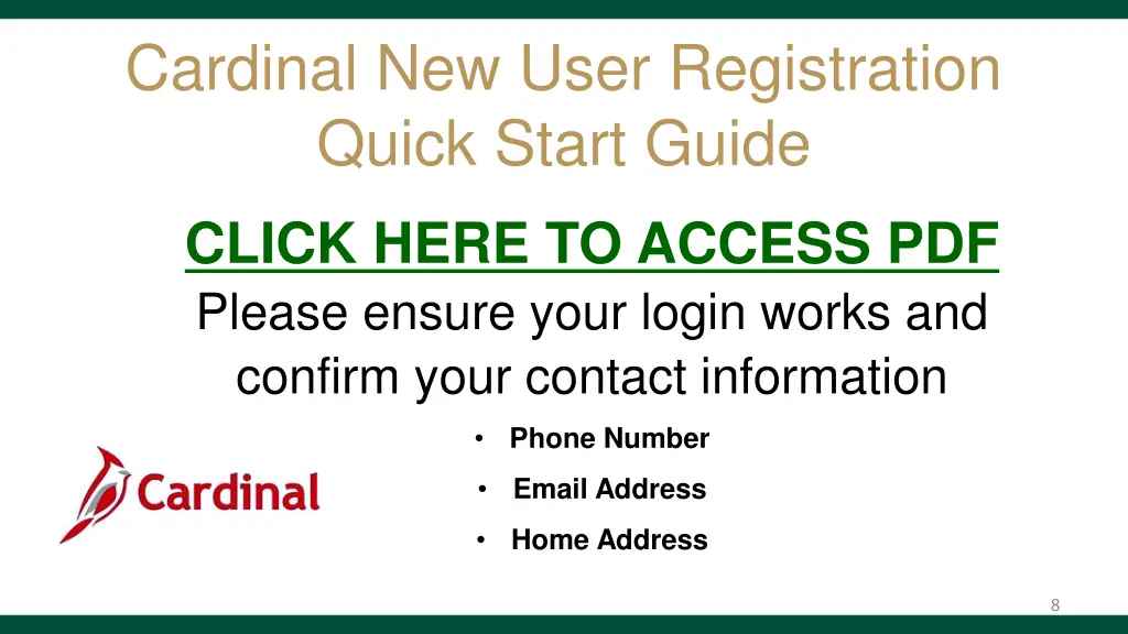 cardinal new user registration quick start guide