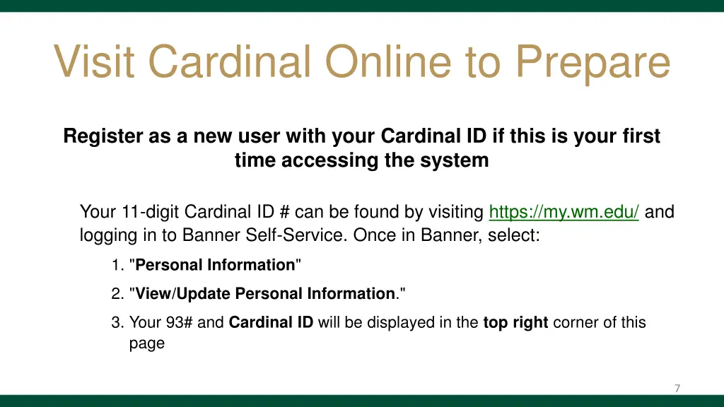 visit cardinal online to prepare