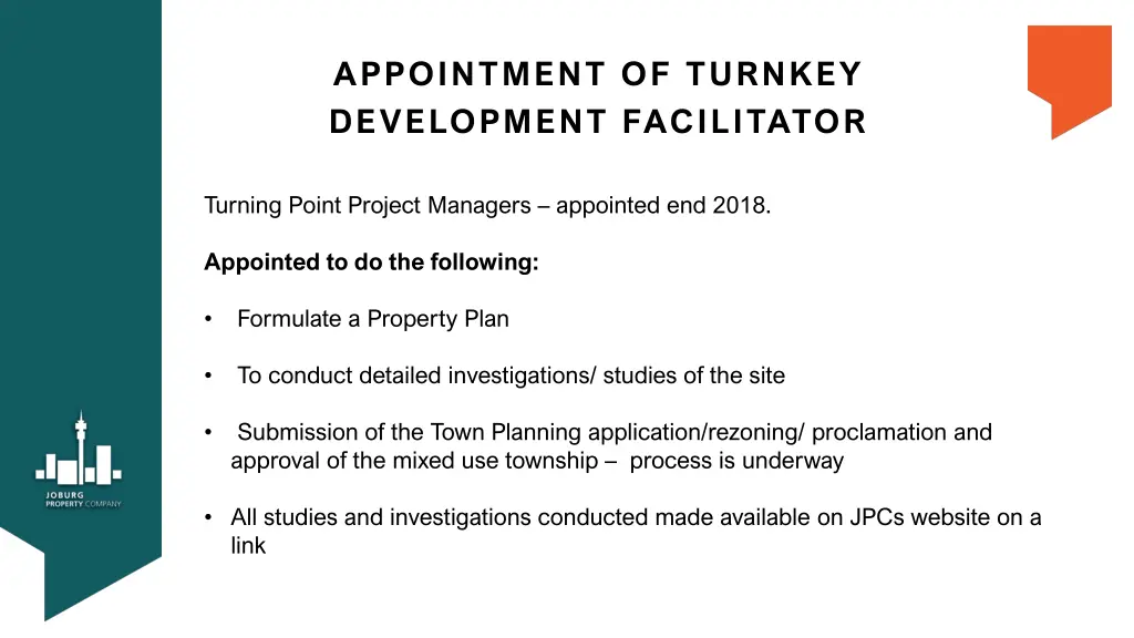 appointment of turnkey development facilitator