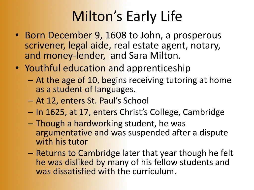 milton s early life