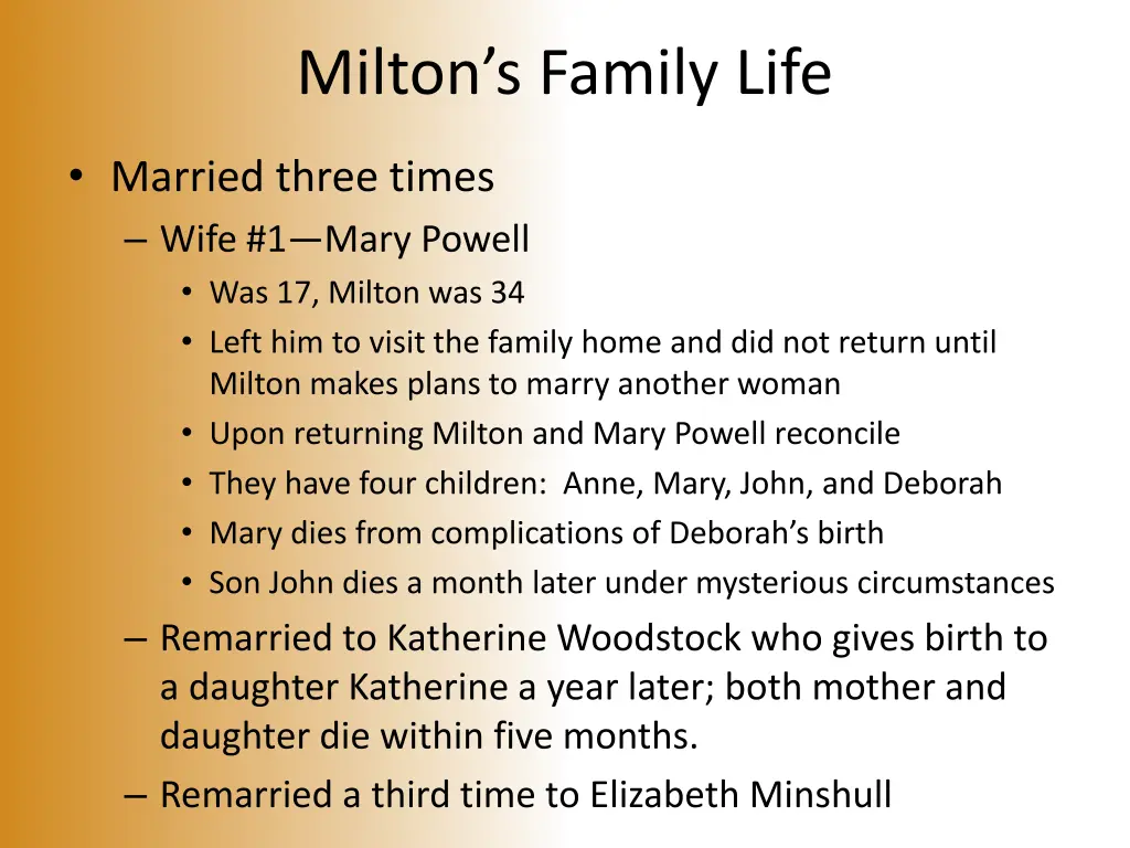 milton s family life