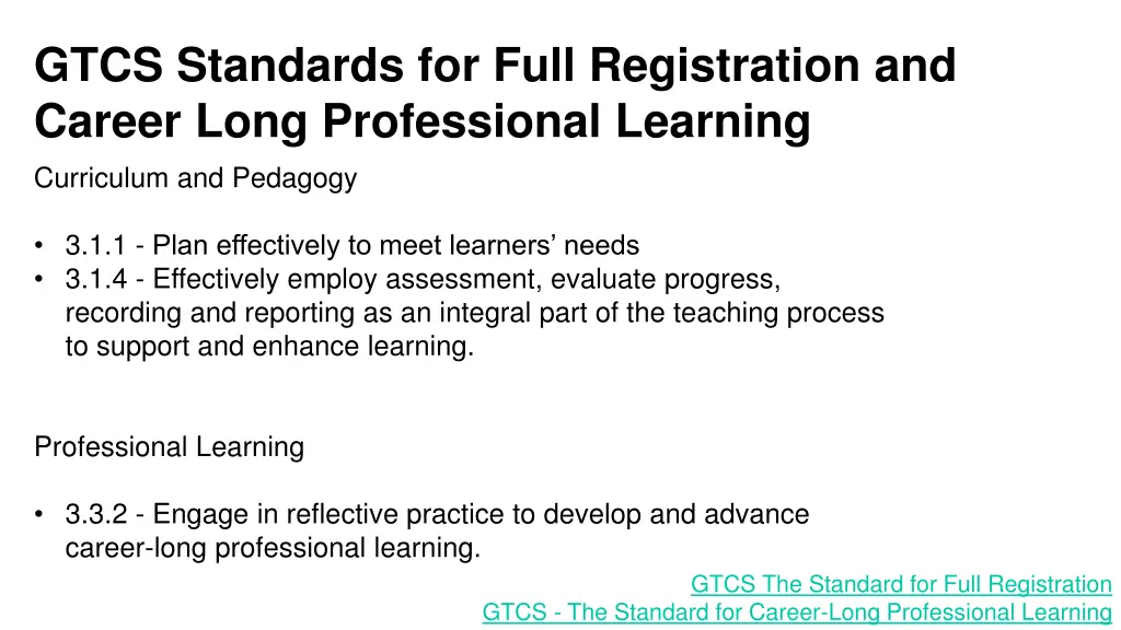 gtcs standards for full registration and career