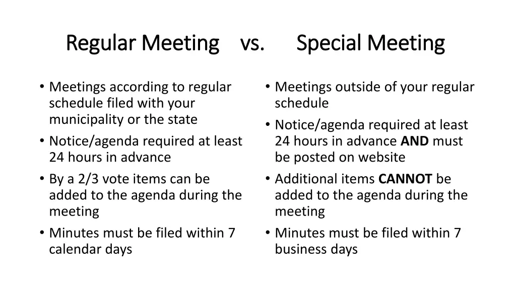 regular meeting vs special meeting regular