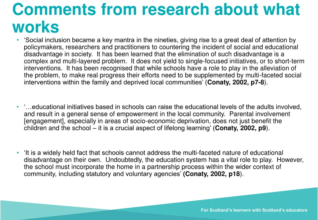 comments from research about what works social