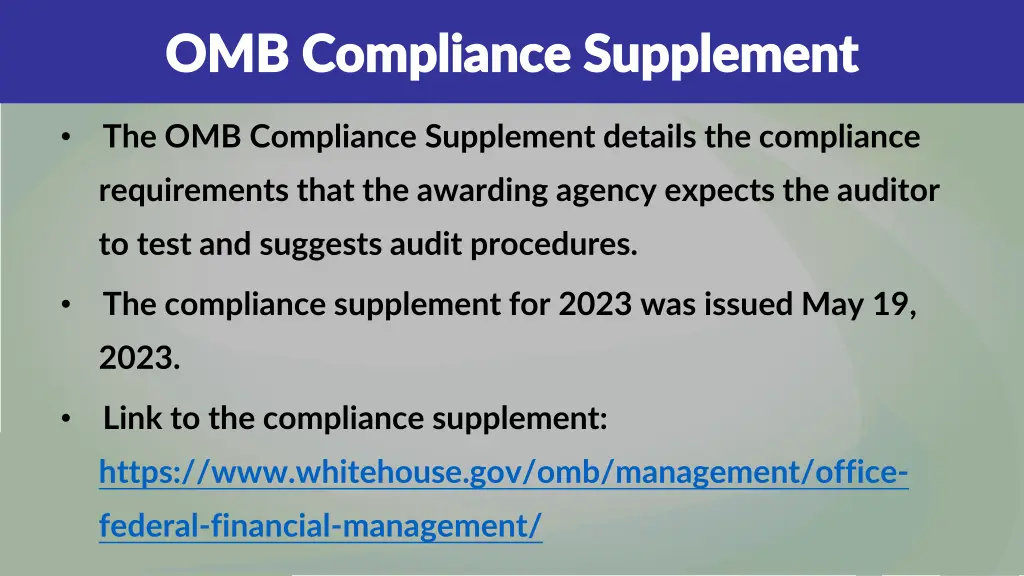 omb compliance supplement omb compliance