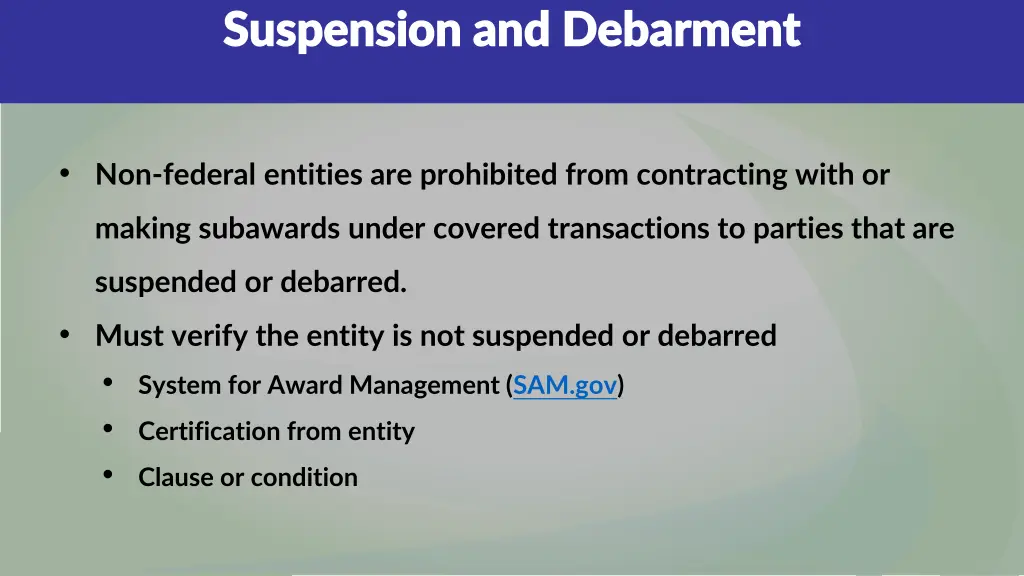 suspension and debarment suspension and debarment