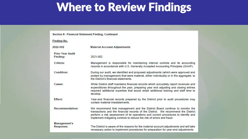 where to review findings where to review findings 1