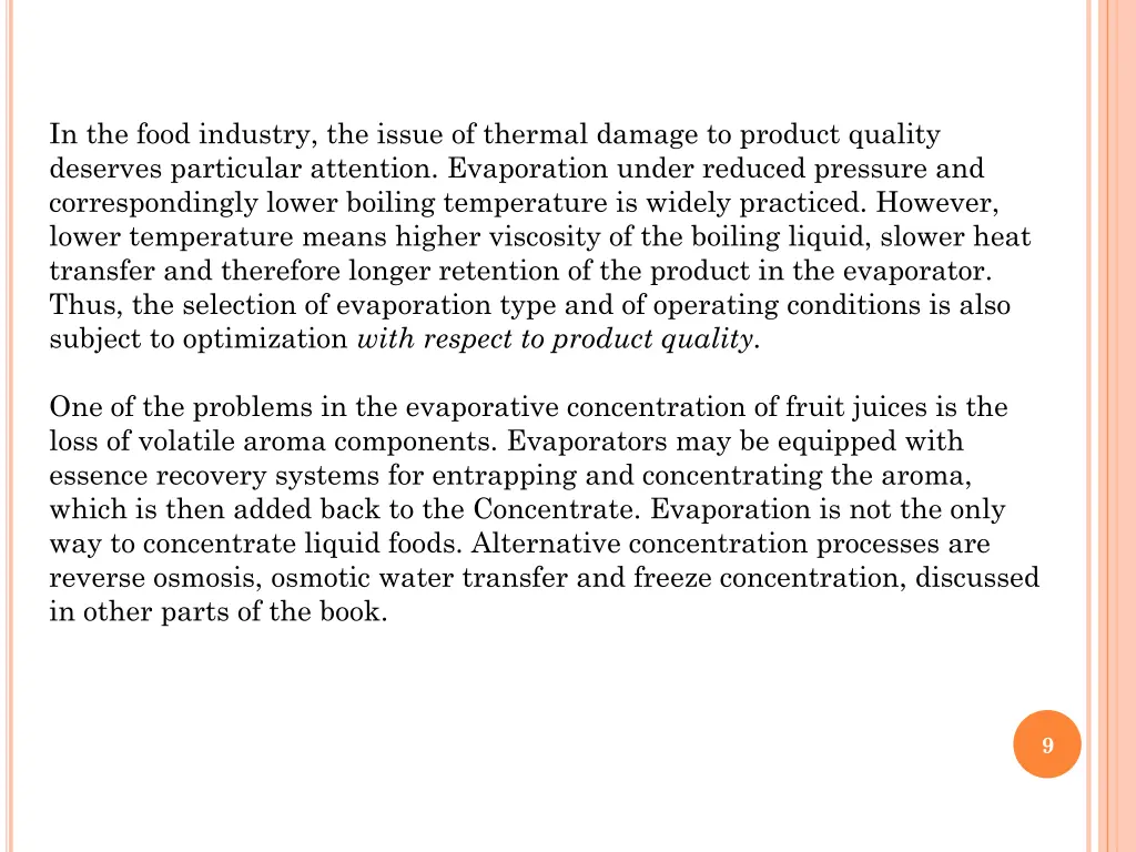 in the food industry the issue of thermal damage