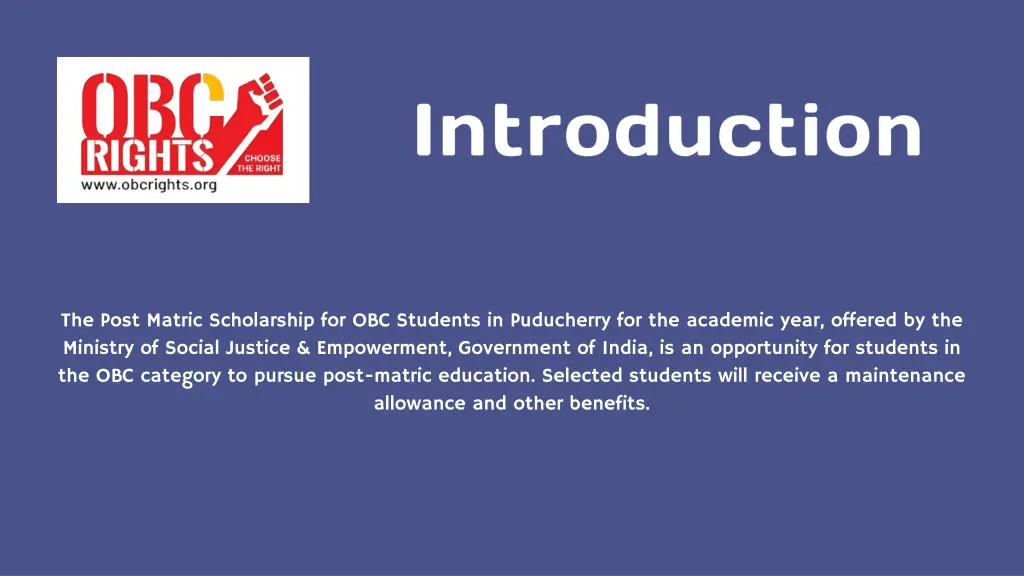 the post matric scholarship for obc students