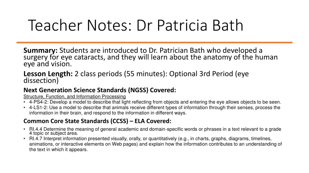 teacher notes dr patricia bath