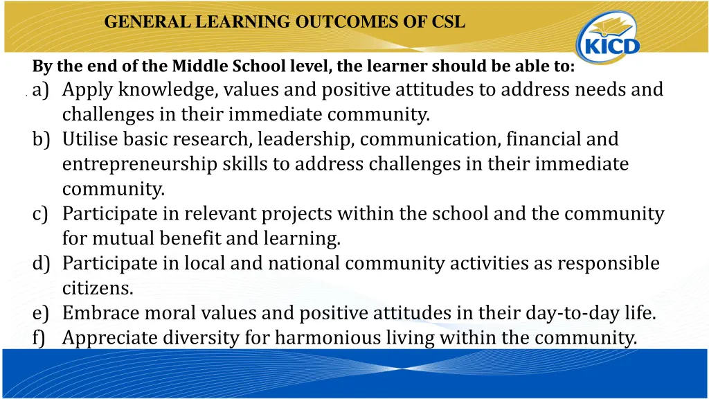 general learning outcomes of csl