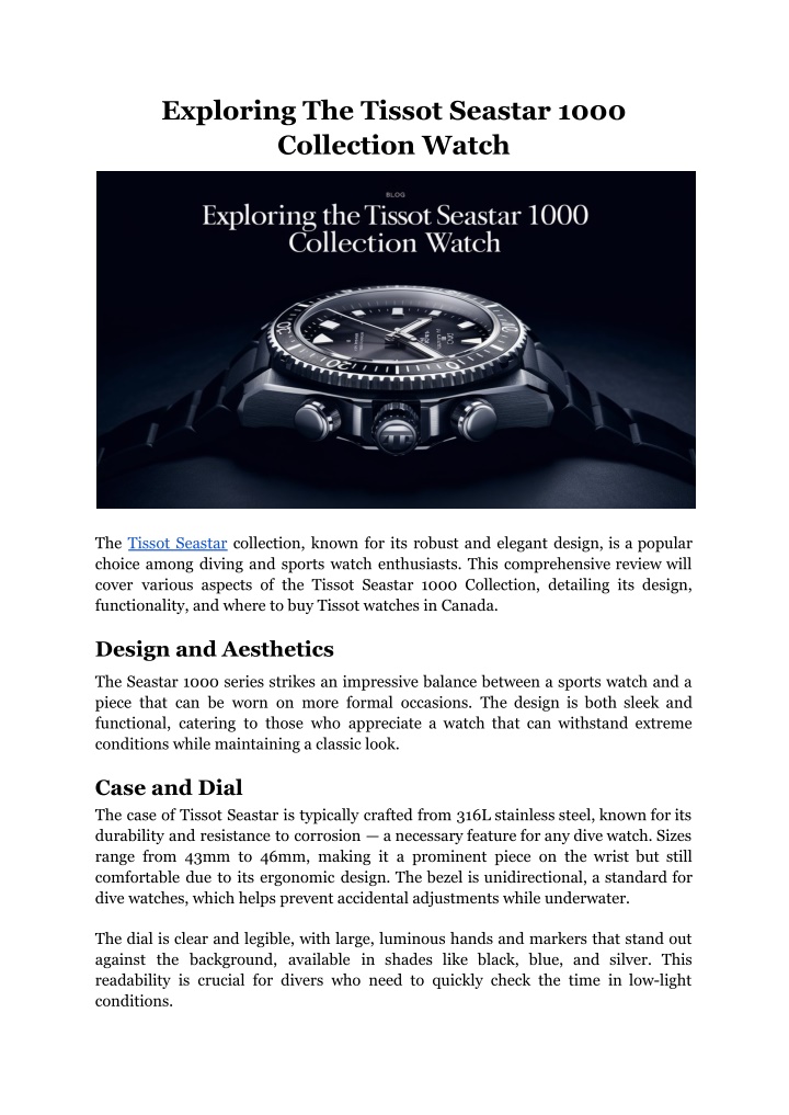 exploring the tissot seastar 1000 collection watch