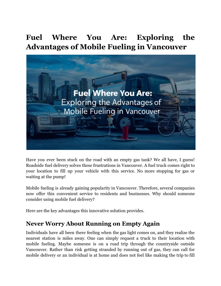 fuel advantages of mobile fueling in vancouver