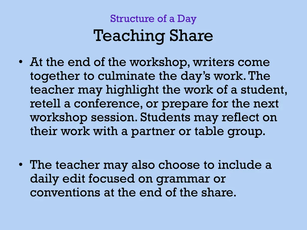 structure of a day teaching share