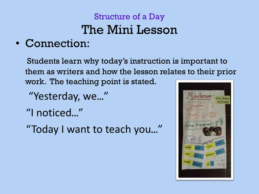 structure of a day the mini lesson 1