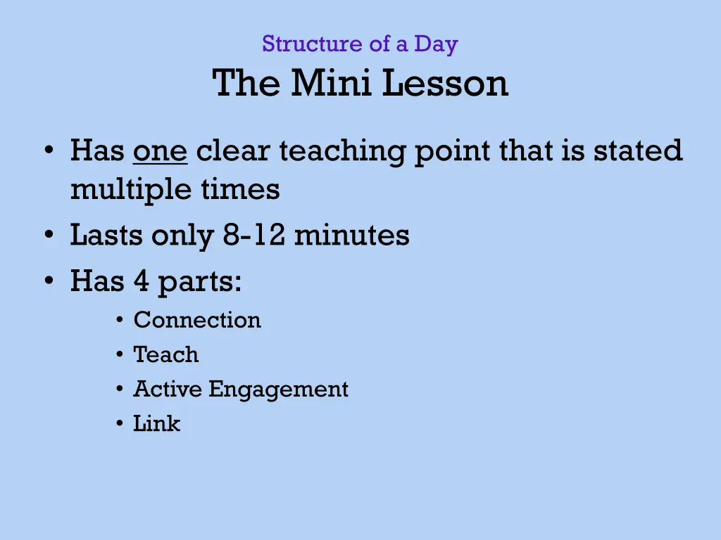 structure of a day the mini lesson