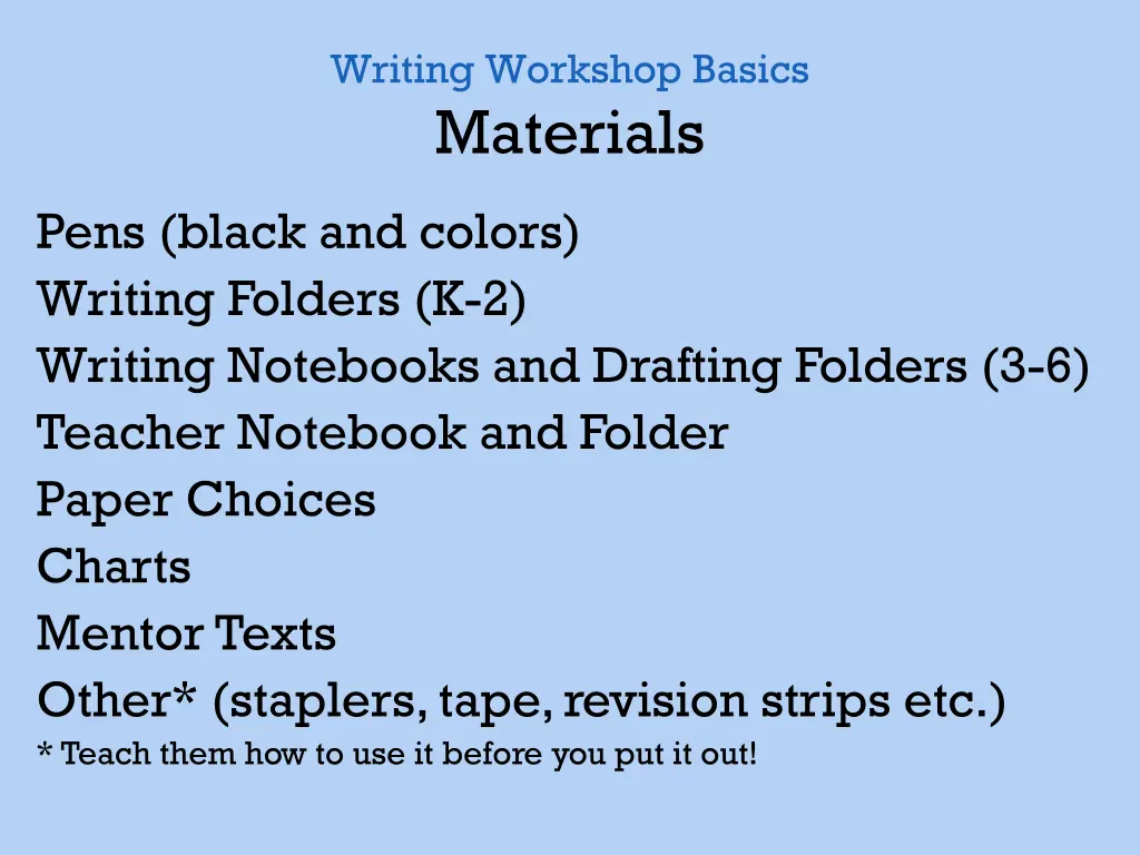 writing workshop basics materials