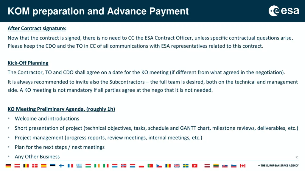 kom preparation and advance payment