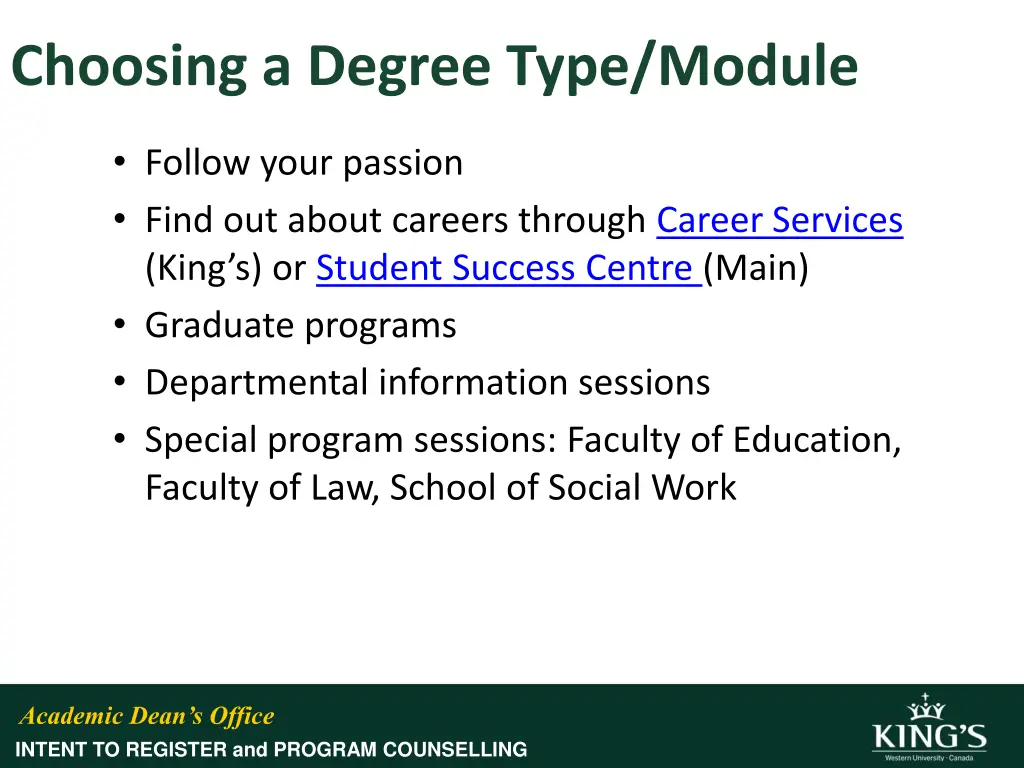 choosing a degree type module