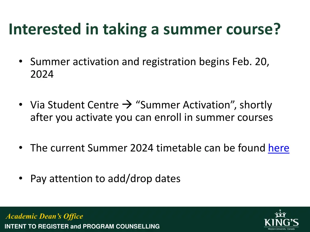 interested in taking a summer course