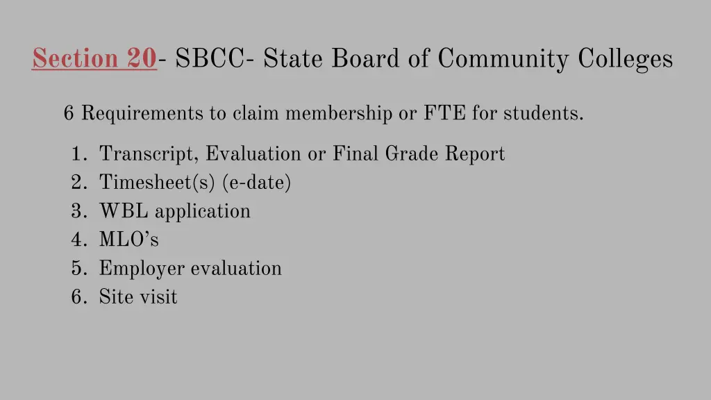 section 20 sbcc state board of community colleges 1