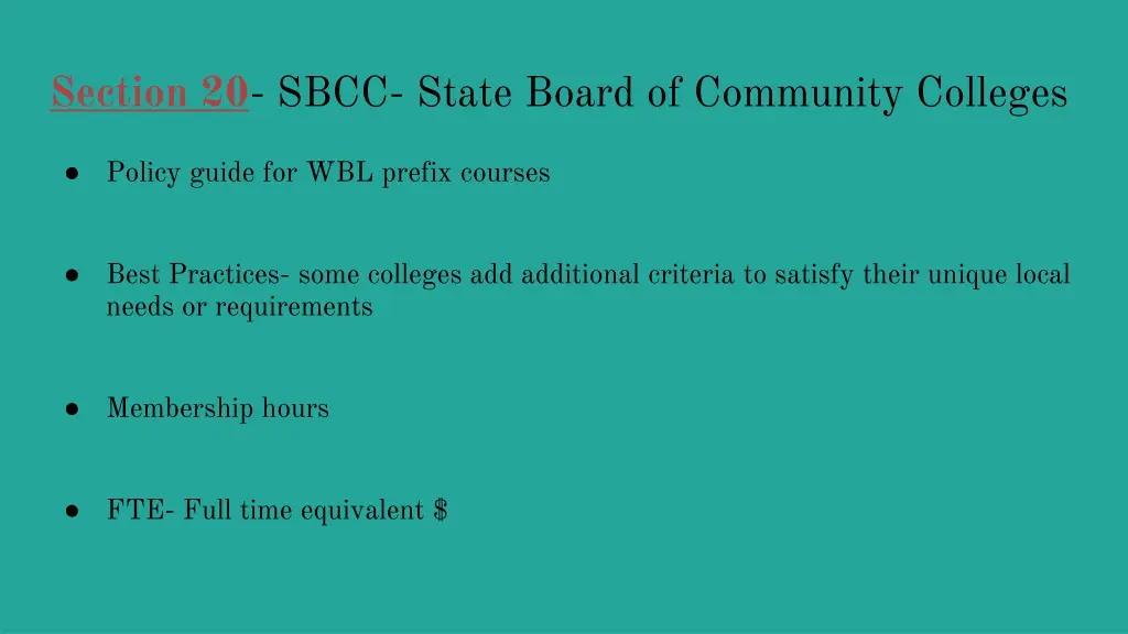 section 20 sbcc state board of community colleges