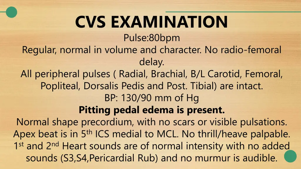 cvs examination pulse 80bpm regular normal