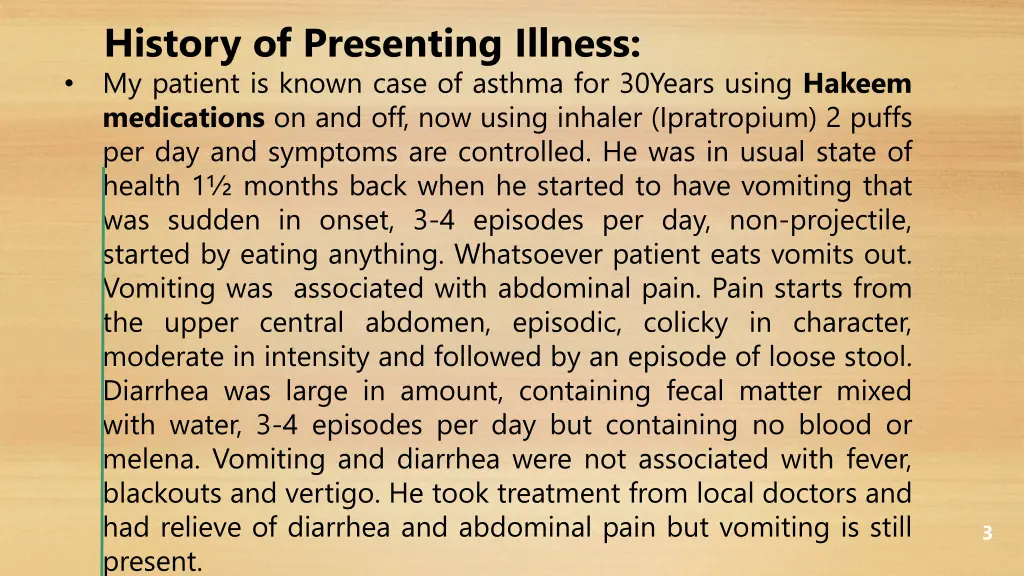 history of presenting illness