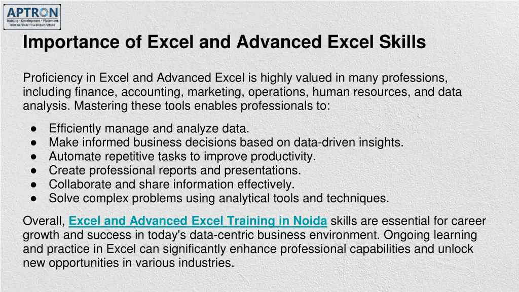 importance of excel and advanced excel skills